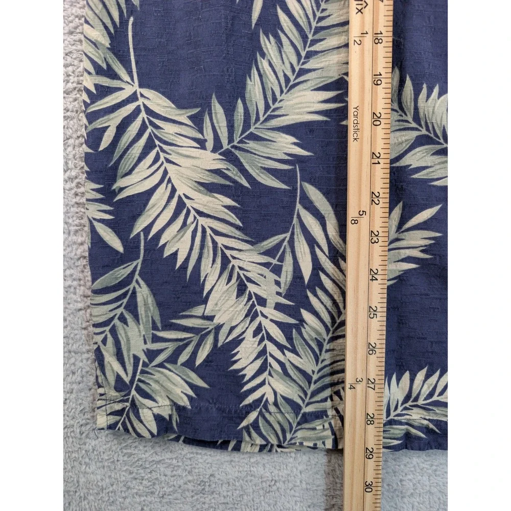 Tommy Bahama Mens Medium Blue Silk‎ Palm Leaf Print Short Sleeve Camp Shirt